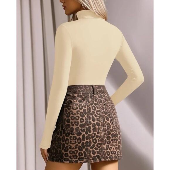 MANGOPOP Mock Turtleneck Long Sleeve Bodysuit THONG Shapewear Ribbed Size XL New - Picture 3 of 7